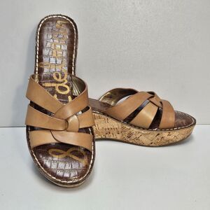 Sam Edelman Raynere Sandals Women Size 10M Tan Cork Leather Slides